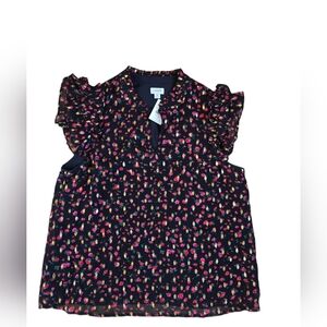 NWT J. Crew Black Floral Print Blouse Size M